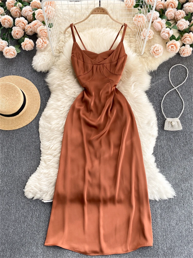 

Women's Summer Elegant Spaghetti Strap Midi Dress Sleeveless A-Line Sexy Party Black Vestidos Female Fashion Clothing