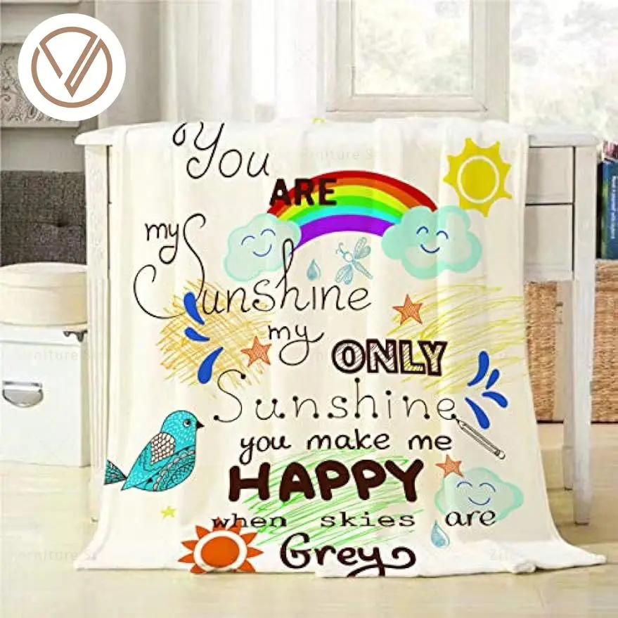 

Поздравительная открытка, одеяло «You are My Sunshine» с птичьими облаками, радугой и солнцем, декоративные мягкие фланелевые плюшевые одеяла