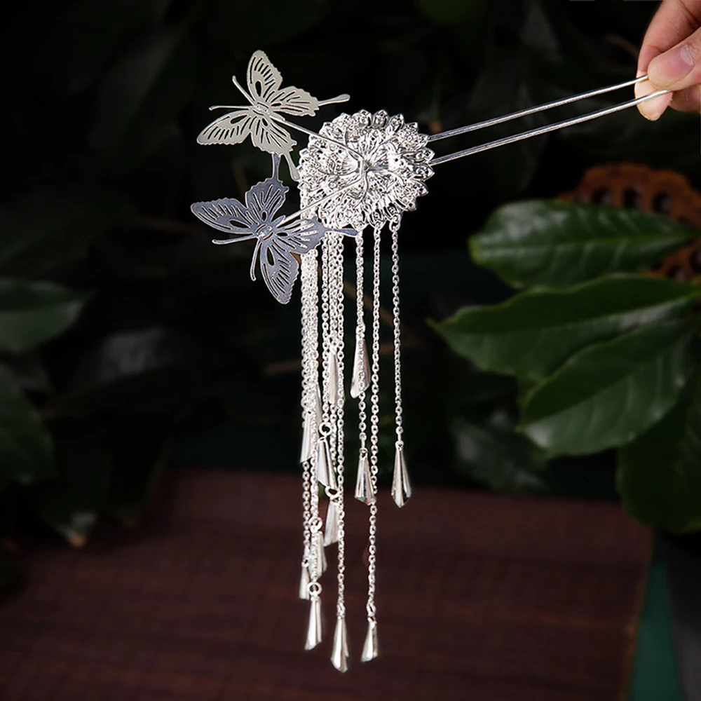 Hmong Chinese Hairpin Headgear Long-term Hypo-allergenic Metal Fringed Headdress for Cheongsam Han Clothes Miao Clothing images - 6