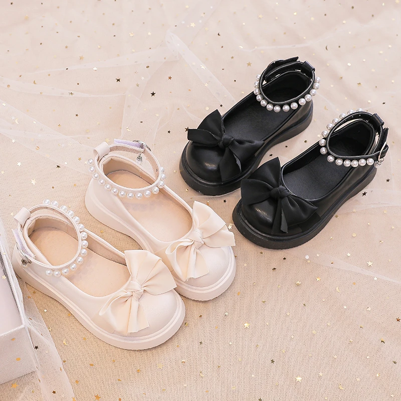 

Toddler Girls Pearl Beading Princess Shoes Leather Platforms Shoes Kids Lolita Shoes Baby Gladiator Patry Shoes 6-14Y Autumn