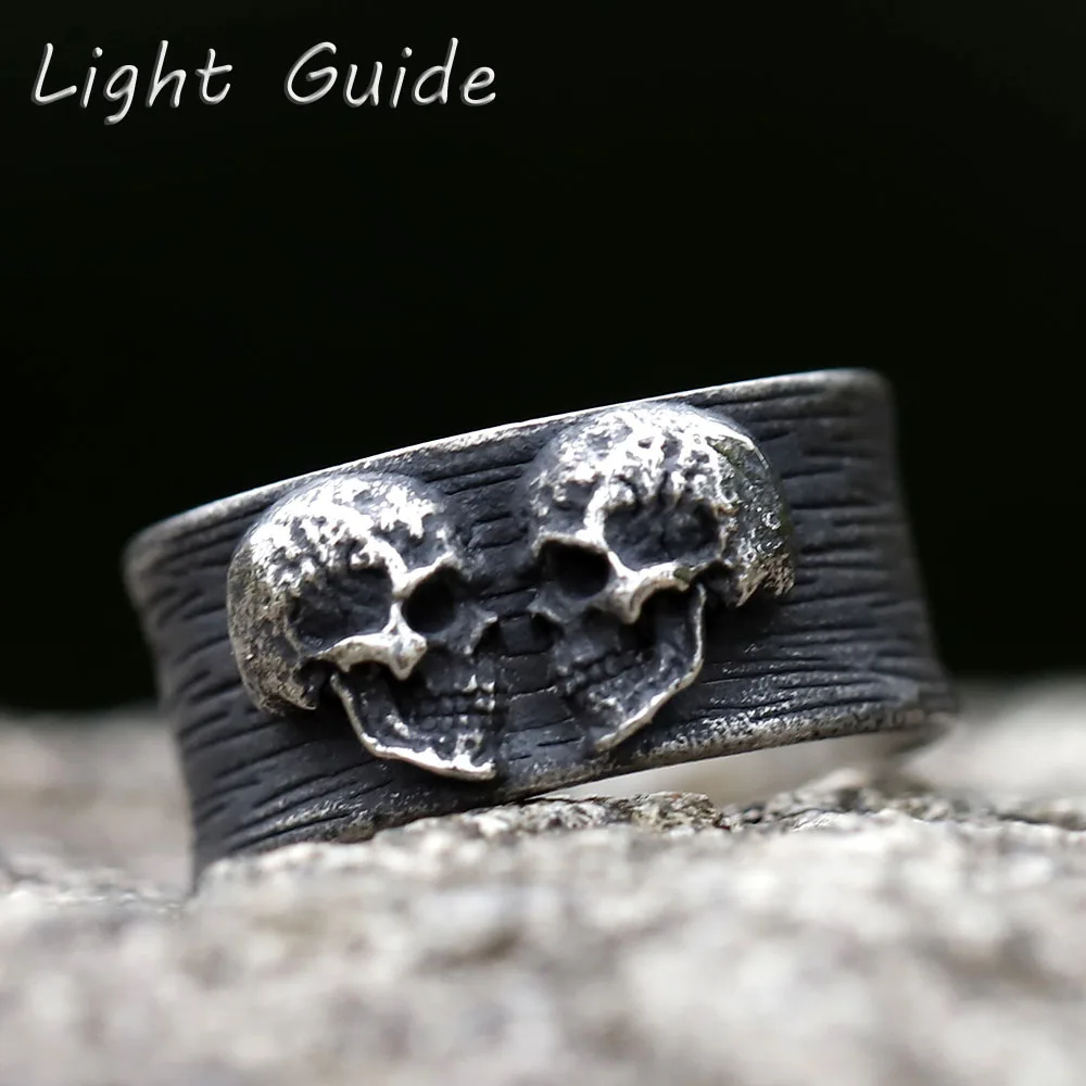 

NEW Men's 316L stainless steel ring New Creative DesignsDouble headed skull Ring For Men Gothic Punk Jewelry free shipping
