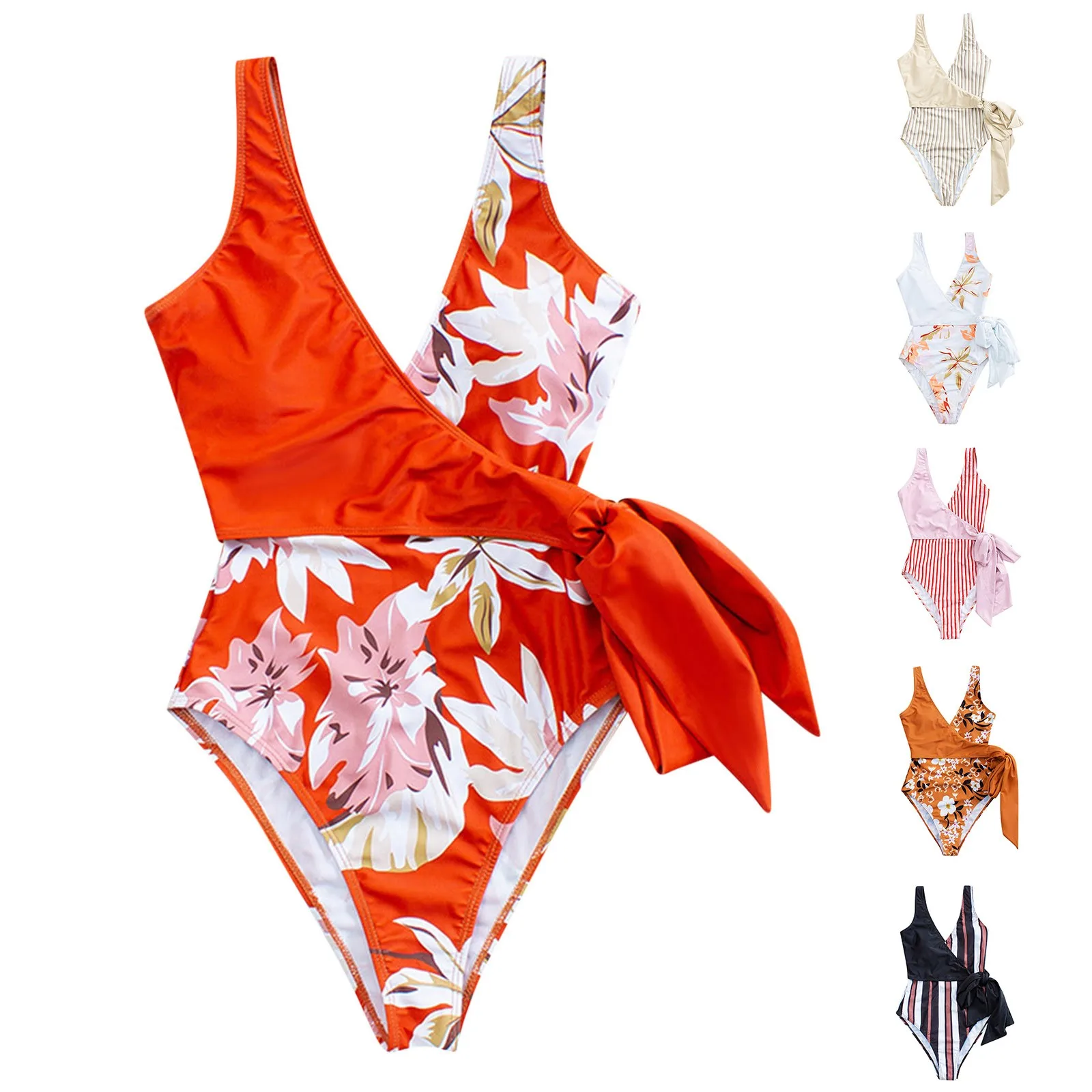 Полосатый Женский Монокини в стиле пэчворк с глубокой планкой купальник