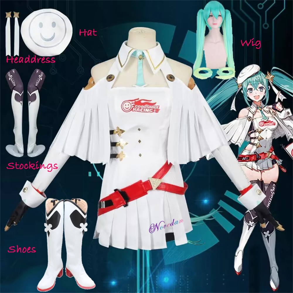 

2023 Racing Miku Cosplay Costume Boots Shoes Wig Anime Miku Racing Flag Props Paert Dress Halloween Party Costume Women Girls