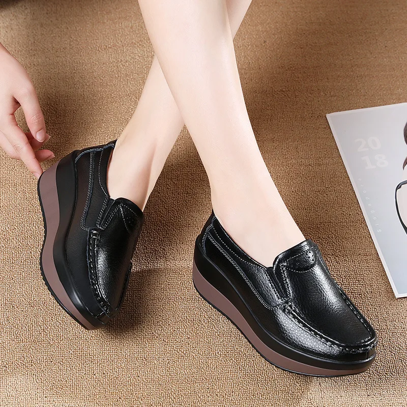 Women Flats Platform Shoes Women Elegant Genuine Leather Shoes Woman Autumn Slip On Casual Flat Shoes Women Zapatos De Mujer