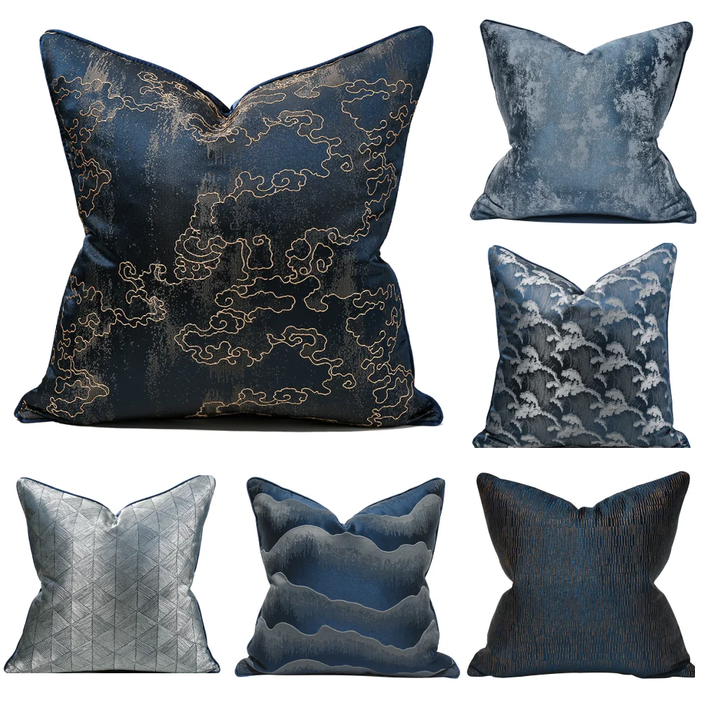 

Роскошный качественный абстрактный чехол для подушки, синяя накидка для дивана в гостиную, декоративный чехол с вышивкой для подушки 18x1 8/20x20
