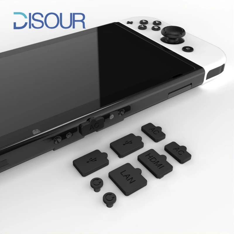 DISOUR 8pcs Game Console Dust Plug for NS OLED USB AC LAN Interface Silicone Antidust Cover for Nintendo Switch OLED Console