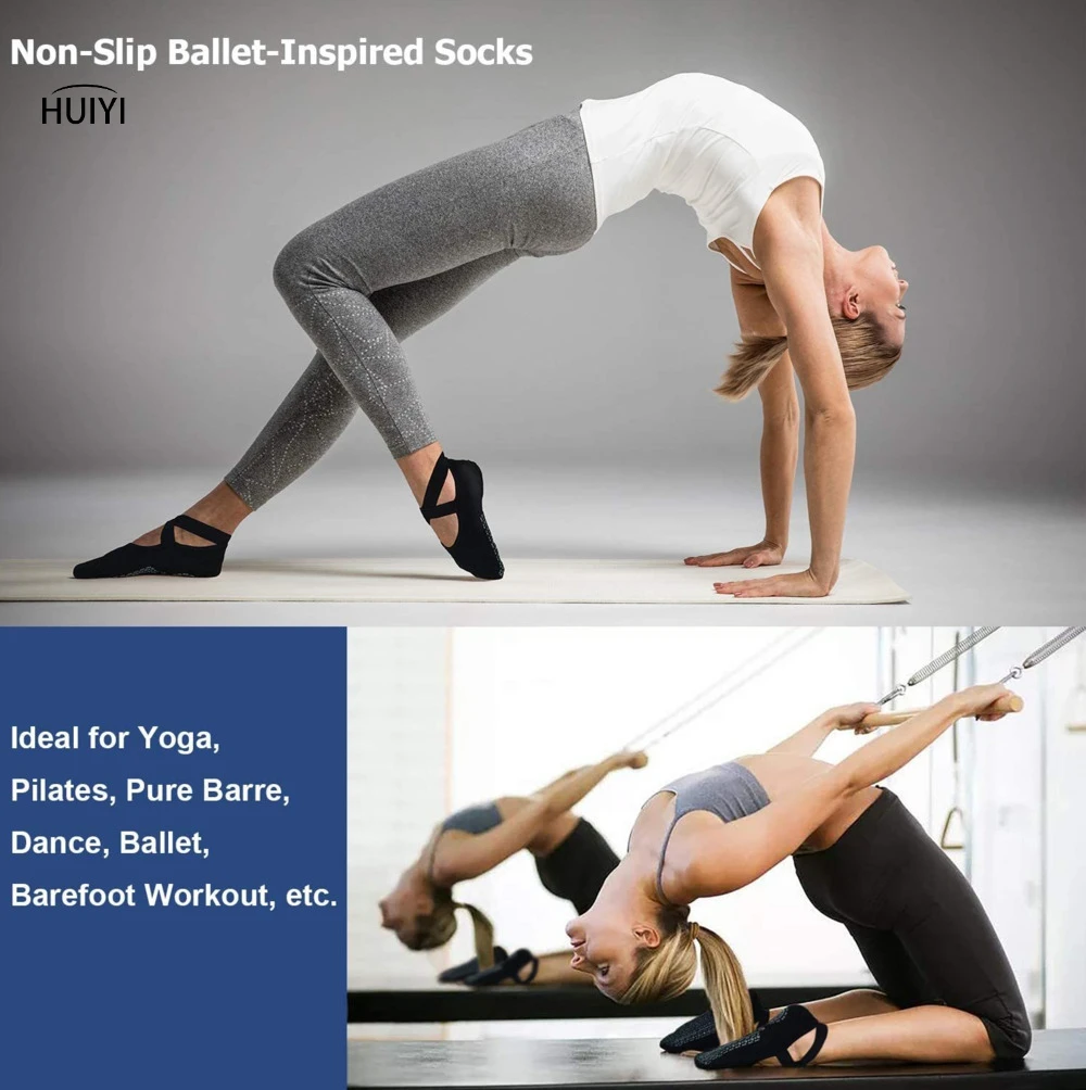 Yoga Socks for Women Non-Slip Grips & Straps, Bandage Cotton Sock, Ideal for Pilates Pure Barre Ballet Dance Barefoot Workout