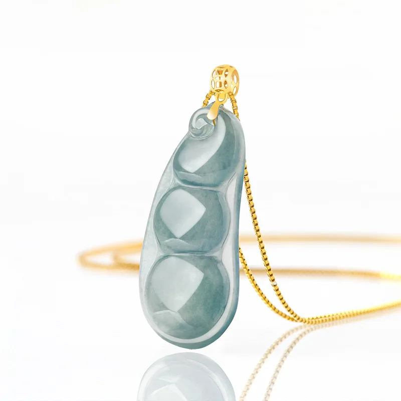 

High Grade Natural A-grade Jadeite Pendant with Blue Water Fudou Pendant 18K Gold Ice Type Jade Pendant Luxurious Women's Style