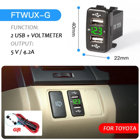 New Car Usb Toyota Charger 12V 24V Adapter Dual Usb 4.2A Corolla Hilux Socket Lighter For Smart Phone Voltmeter
