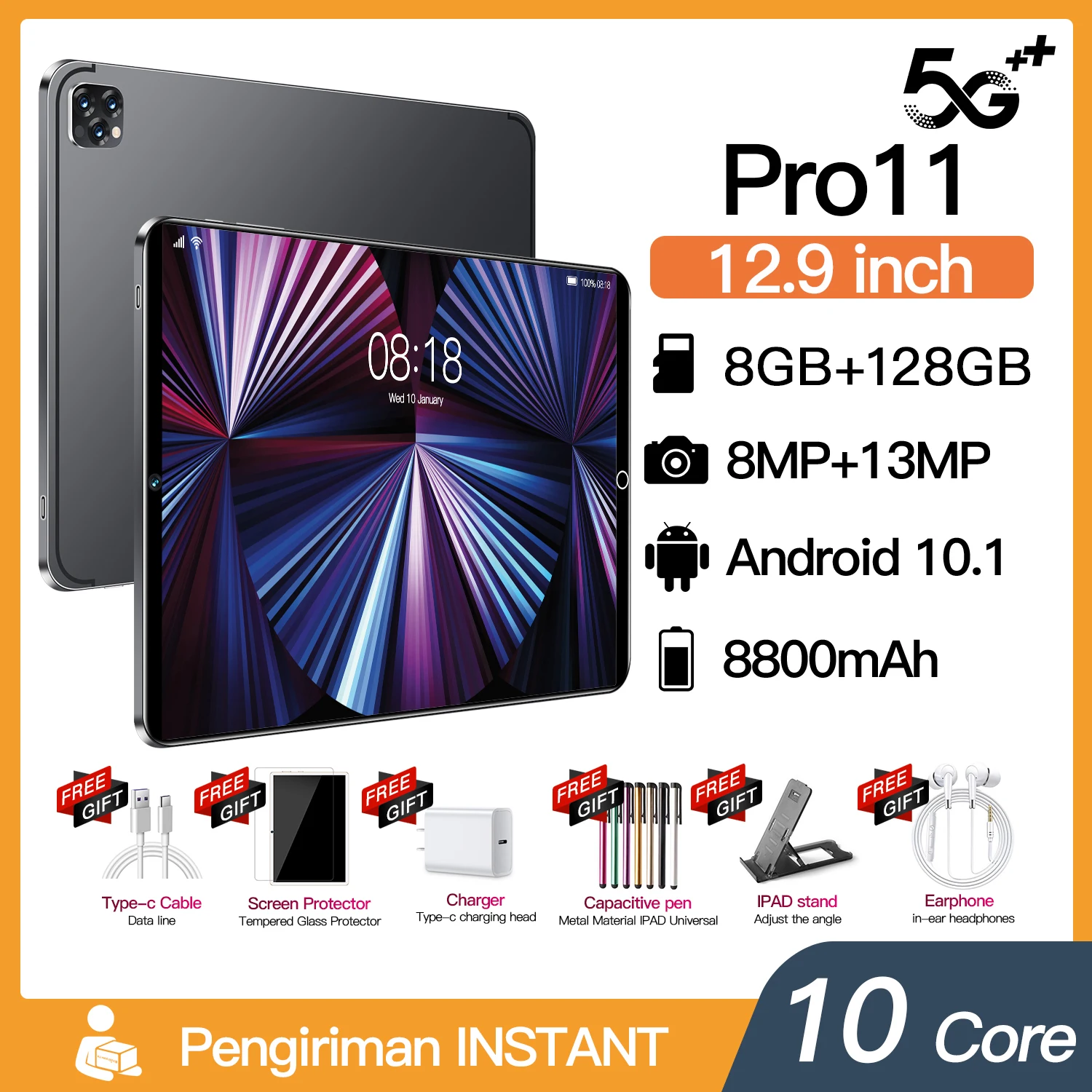 

Global hot sale 2022 new Android tablet 10.1-inch 5G tablet 8GB+128G pluggable dual card full screen HD+wifi+face recognition