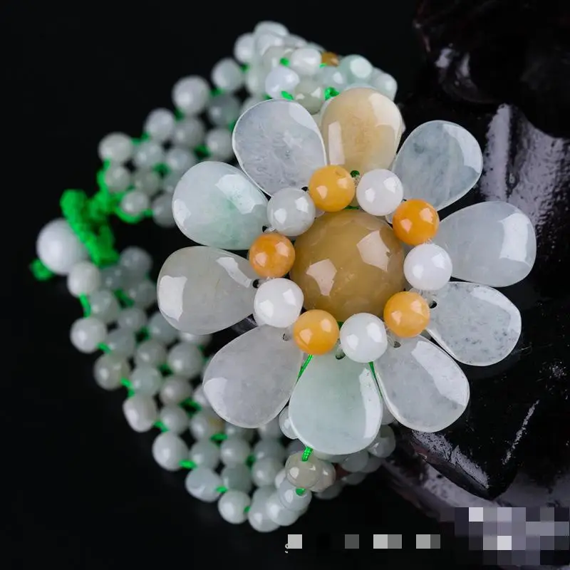 

Natural Jadeite Flower Bracelet Women Healing Bangle Genuine Burma Jades Stone Weave Sunflower Bracelets For Girlfriend Mom Gift