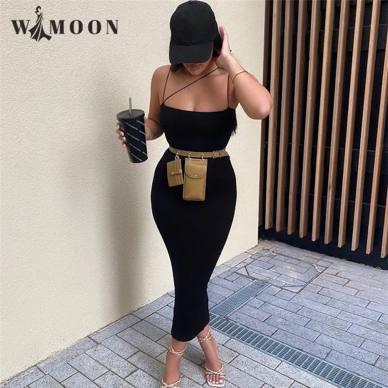 

2021 New Women Slim Dress Sexy Spaghetti Strap Slash Neck Fashion Street Hipsters Backless Pencil Woman Dress