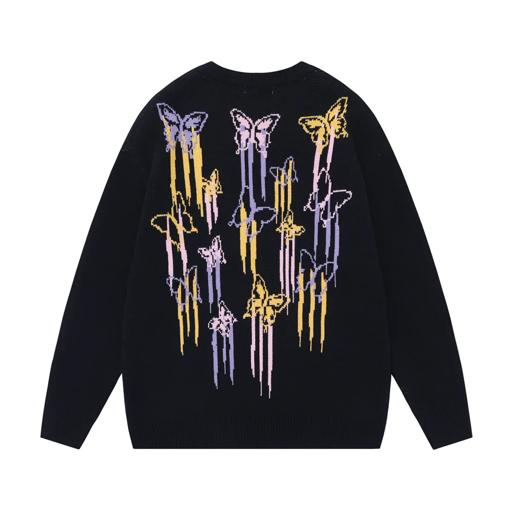 

Мужской Свободный пуловер с круглым вырезом и бабочками