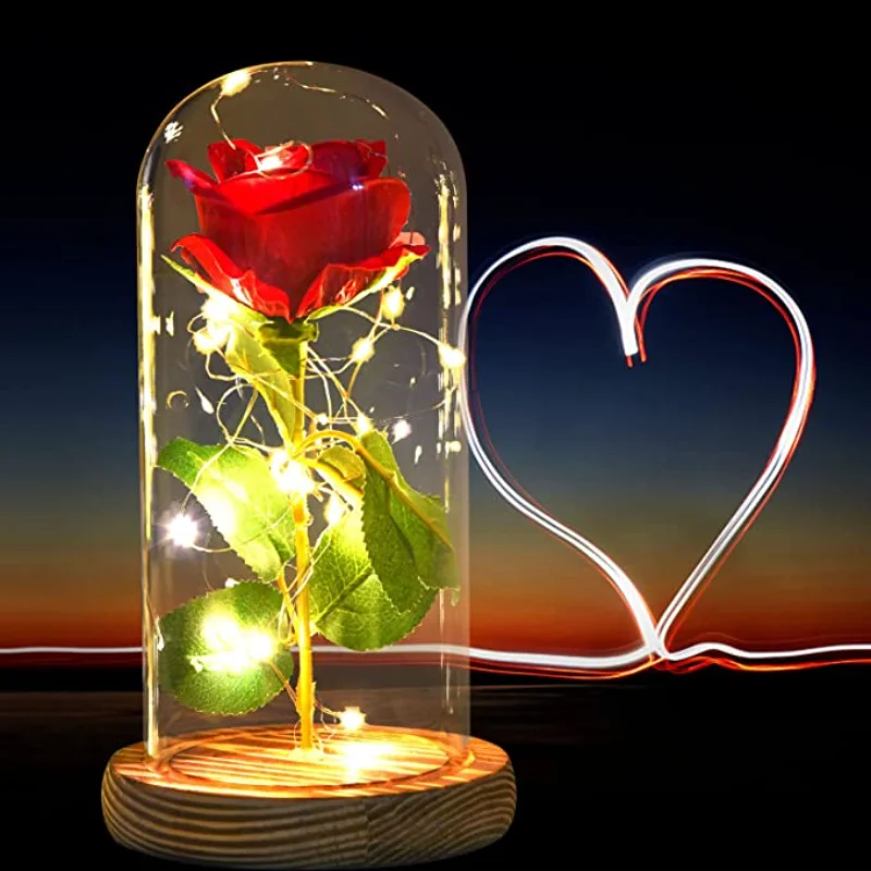 2022 Valentine's Day Gift LED Enchanted Galaxy Rose Eternal 24K Gold Foil Flower with Fairy String Lights In Dome for Weeding