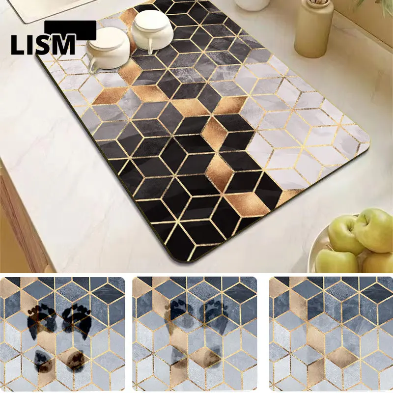 

Geometric Hexagons Super Absorbent Tableware Coffee Bottle Dish Drying Mat Drain Pad Nordic Quick Dry Bathroom Non-Slip Placemat