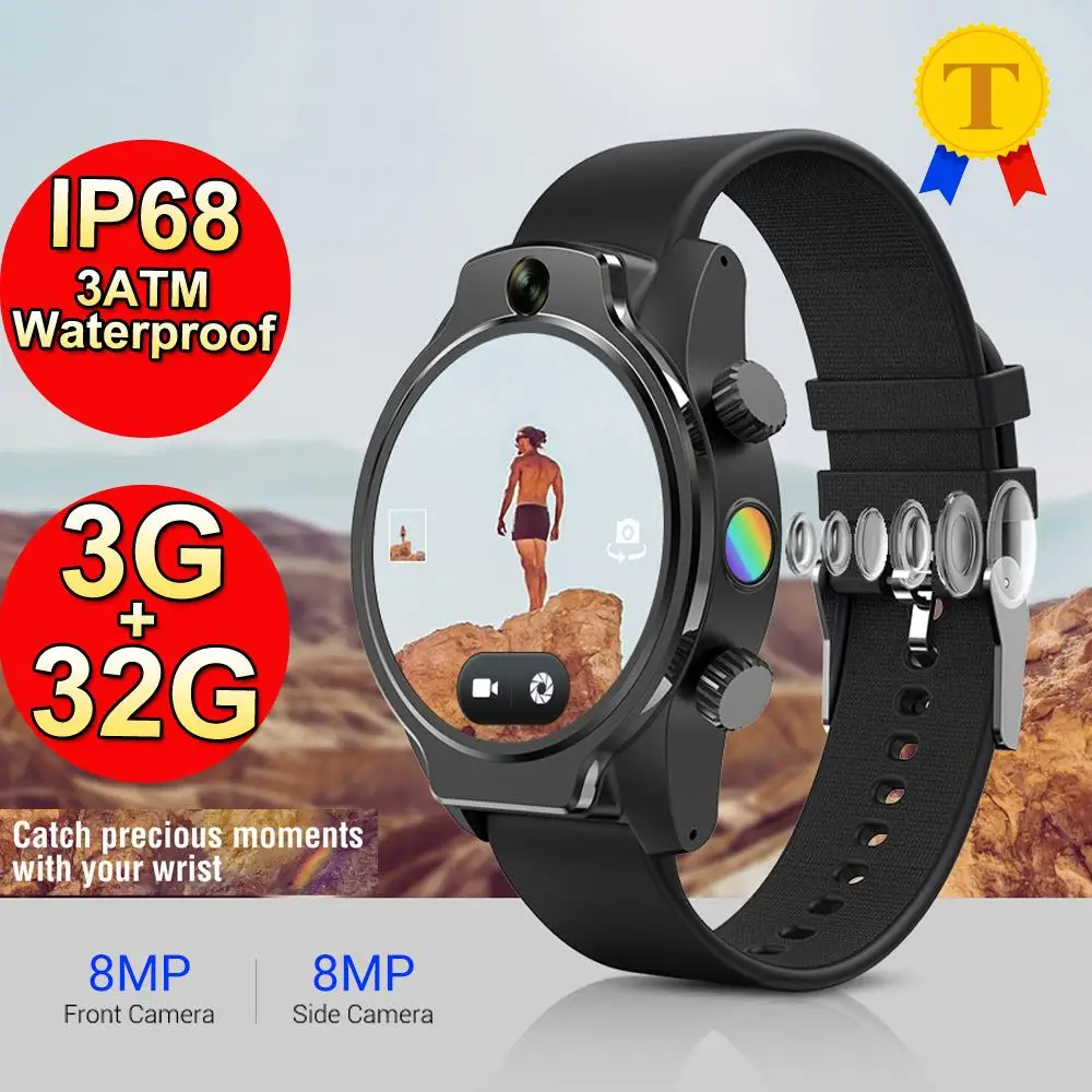 

4G LTE Smart Watch Men 3GB 32GB Smartwatch 1360mAh GPS Wi-Fi Dual 8MP Cameras Wristwatch For APPLE Samsung Xiaomi Huawei Phones
