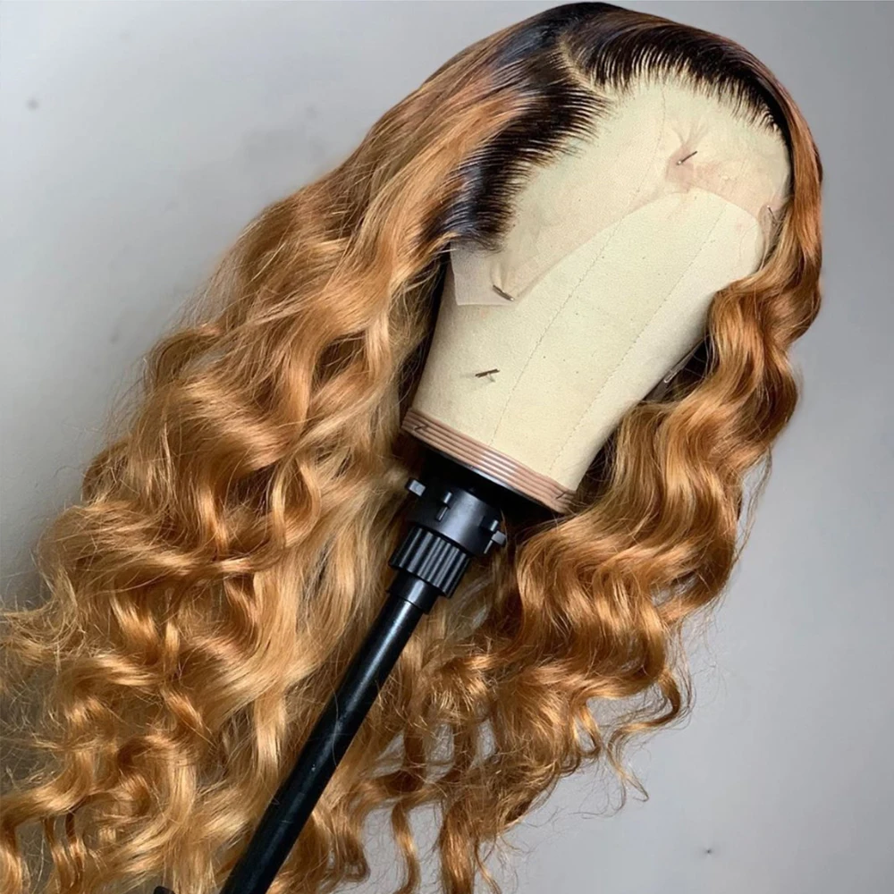 

180 Density 26 Inch Long Ombre Blonde Color Deep Wave Full Lace Wig For Black Women European Remy Human Hair Soft Jewish Wig