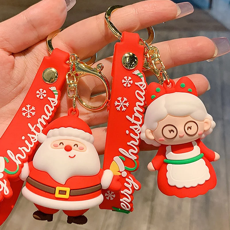 

2022 Christmas Cartoon Santa Claus Keychain Soft Rubber Doll Key Ring Chain Bag Pendants Keychains For Car Keys New Year Gifts