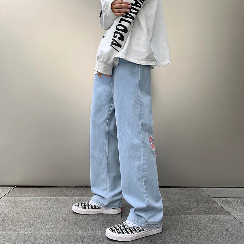 Men's Traf High Street Printed Black Slim Jeans Y2K Clothes Streetwear Straight Pants Wide Leg Jeans Hip-hop Trousers For Men