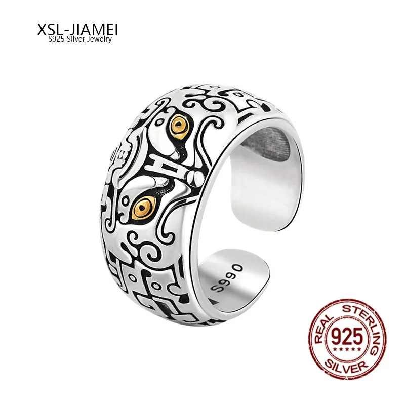 

XSL JIAMEI S925 Sterling Silver Ring Retro God Beast Gluttant Hipster Ring Domineer Personality Opening Boutique Jewelry Gift