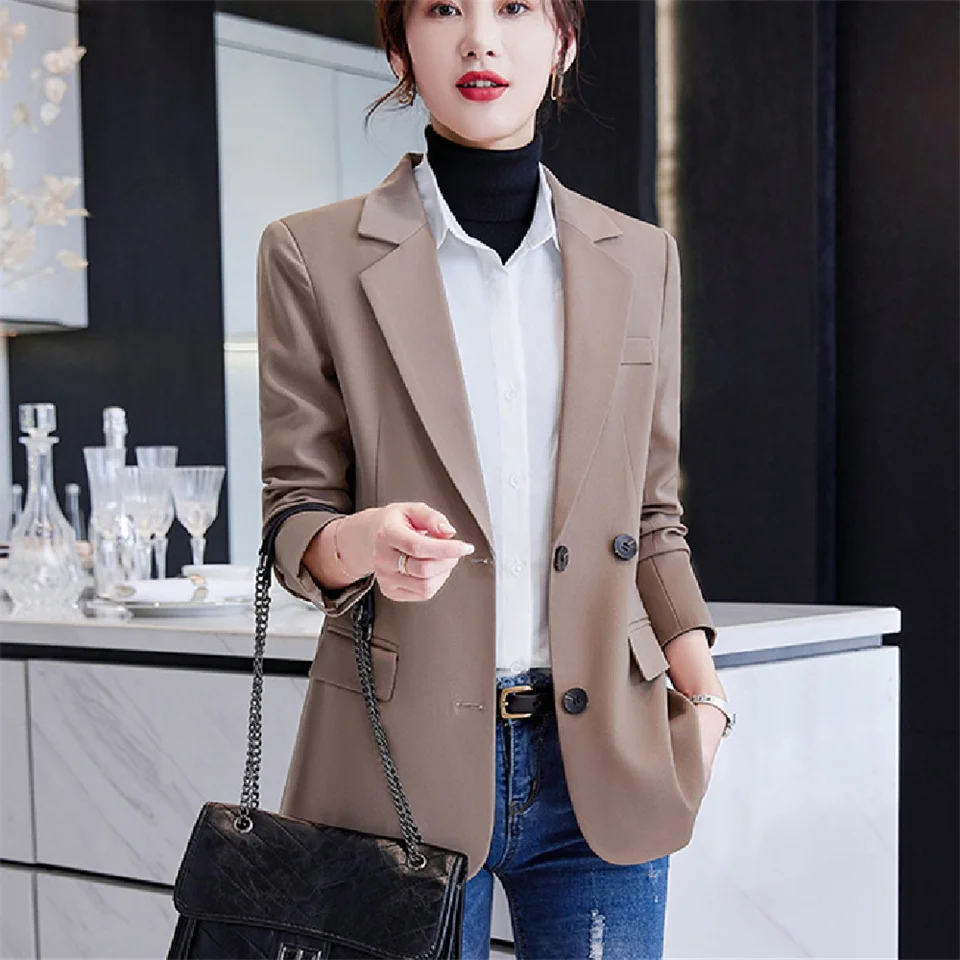 Spring All-match Solid Blazers Women Elegant Long Sleeve Business Female Blazer Casual Slim Coat Blazers Ladies