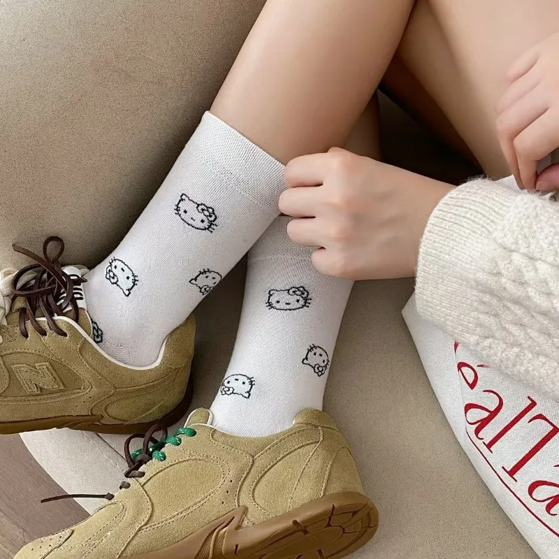 4 пары носков Y2K Sanrio Hello Kitty для девочек носки средней длины каваи мультфильм аниме
