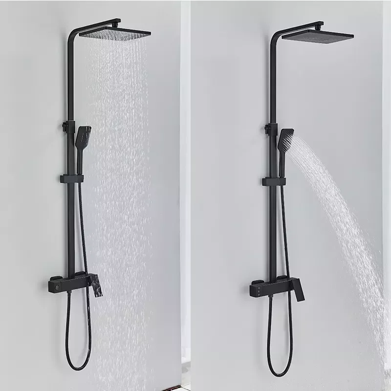 

NEW2023 Matte Black Bath Shower Faucet Big Rainfall Head With Hand Held Shower 3-way Brass Hot Cold Water Mixer Tap For Bathroom