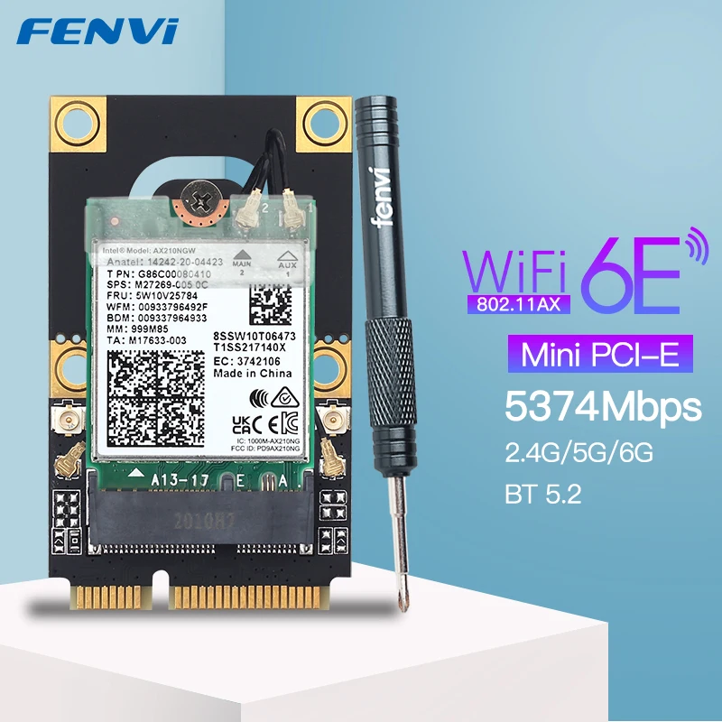 WiFi 6E Intel AX210 Wireless 5374Mbps 802.11AX 2.4G/5Ghz/6Ghz BT5.2 WiFi6 AX200 WiFi Card M.2 To Mini PCI-E Adapter For Win10/11