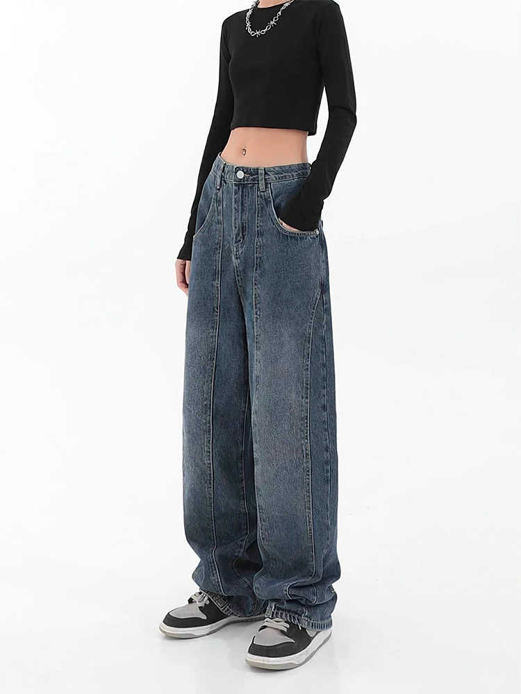 Ранняя осень ранняя модель брюки в стиле Харадзюку женские синие прямые широкие