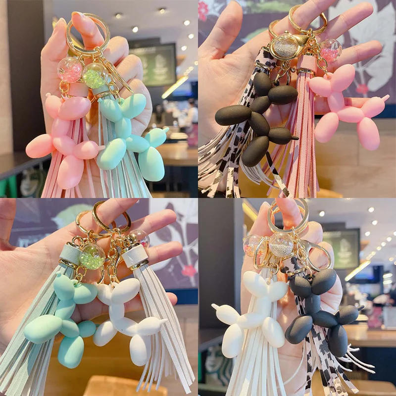 

Cartoon Balloon Dog Key Chain Tassel Pendant Four Colors Cute Animals Key Ring Soft Rubber Bag Car Anti-lost Gift Jewelry