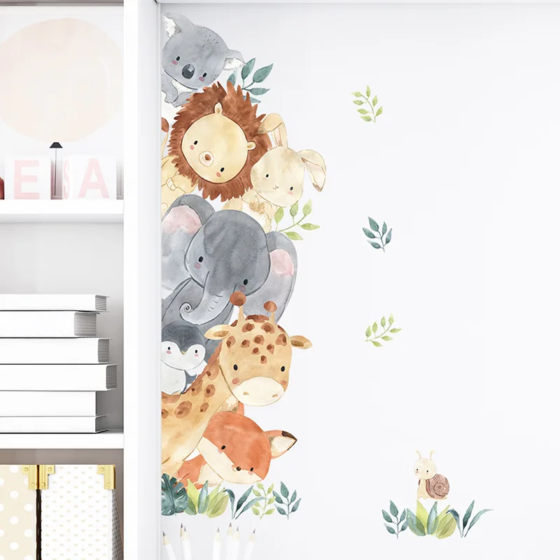 

Cartoon Forest Animals Wall Stickers for Kids Rooms Boys Girls Baby Room Bedroom Decoration Cute Elephant Giraffe Lion Wallpaper