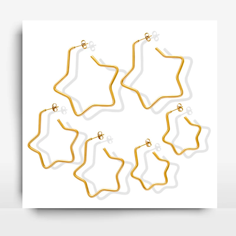 

3.5cm 4.5cm 5.5cm Vintage Hollow Five-Pointed Star Hoop Earrings For Women's Fashion Versatile Advanced Sense Earwear Jewelry