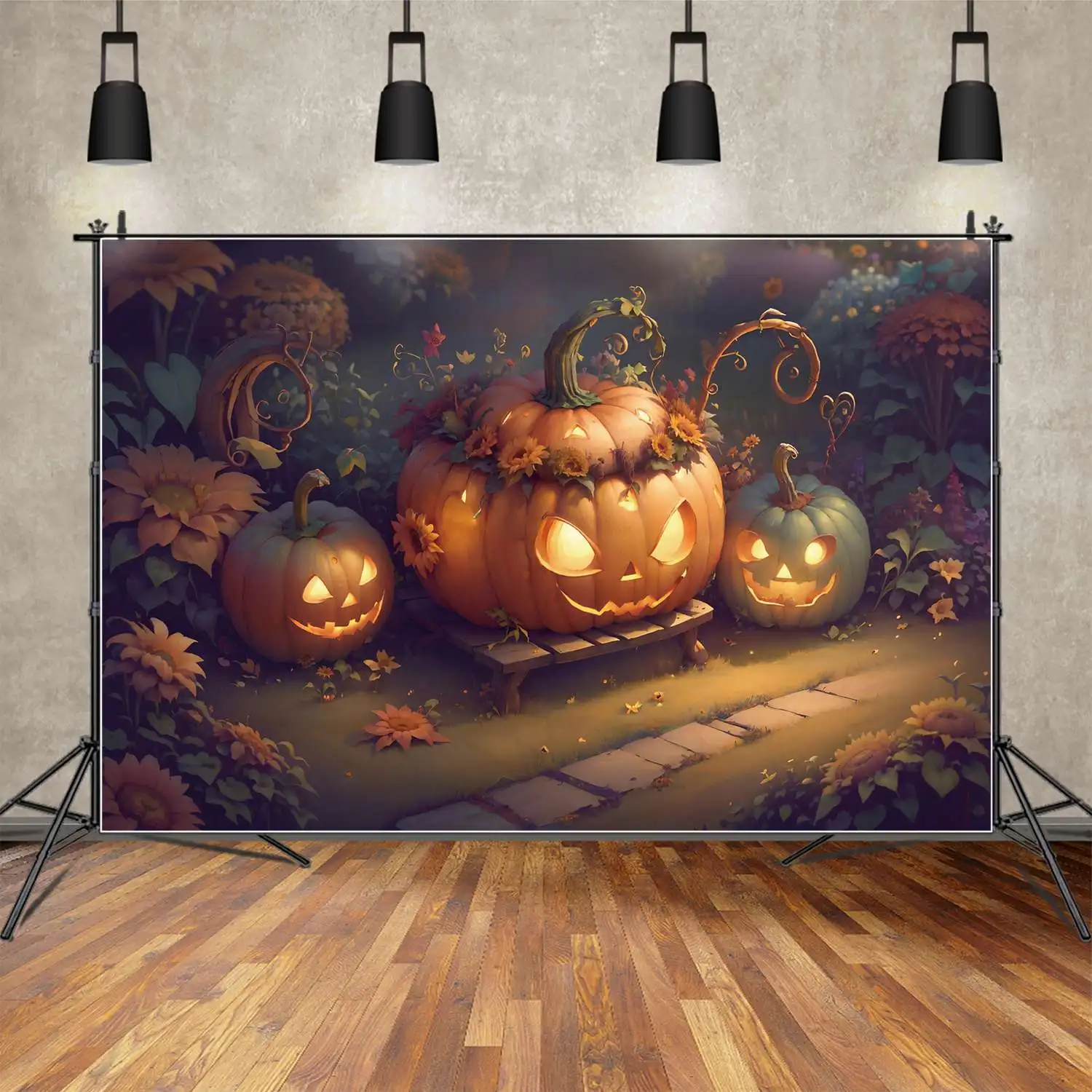 

Halloween Garden Celebration Backdrops Photography Decoration Sunflowers Garland Customized Children'S Photo Backgrounds