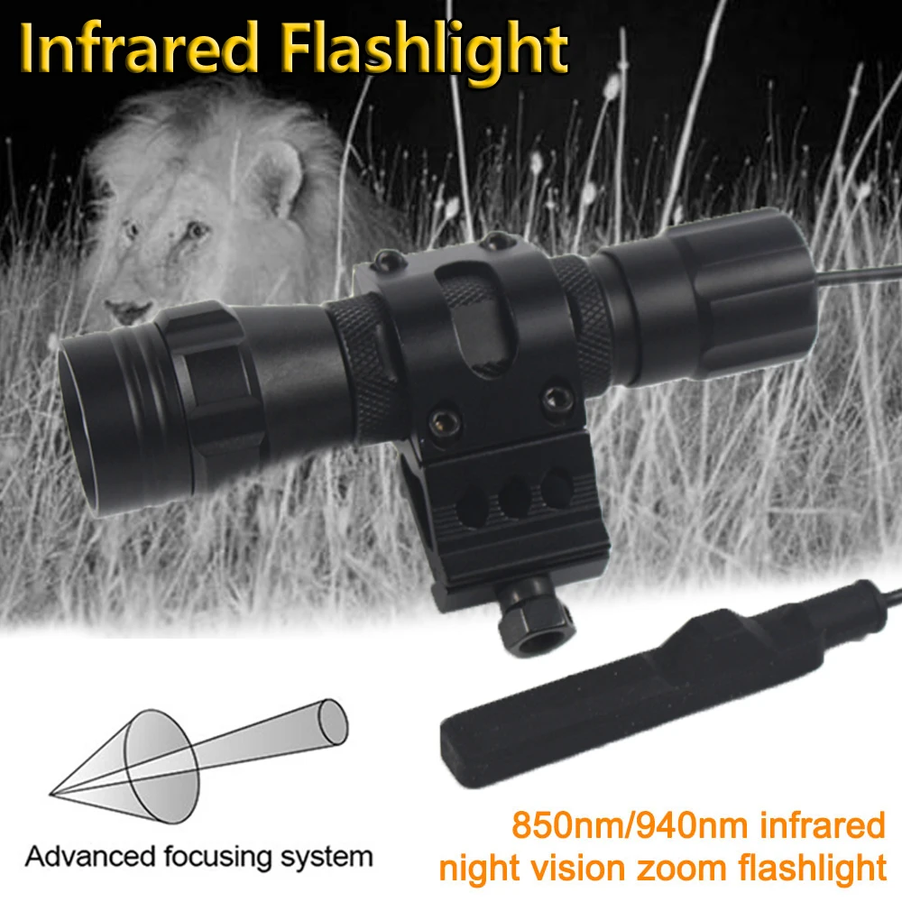 

150 Yards Professional Focus Night Vision Hunting Torch 10W IR 850nm/940nm Tactical Infrared Radiation Zoomable LED Flashlight