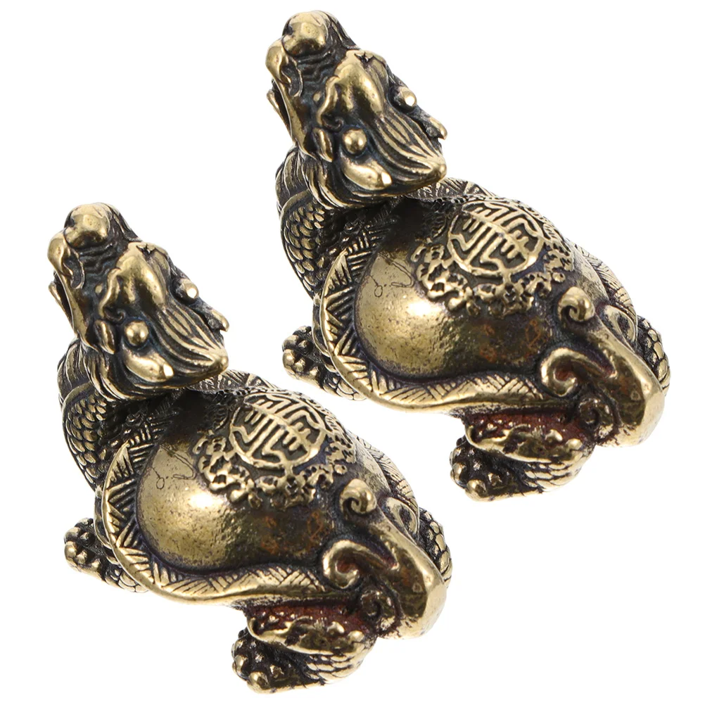 

Exquisite Dragon Turtle Model Carving Brass Figurine Lovely Decor Desktop Adornment Blessing Statue