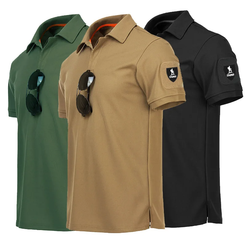

Men's Quick Dry Embroidered Polo Shirts Summer Custom Plus Size Military Clothes Tactical Plain Turn-down Army T-shirts