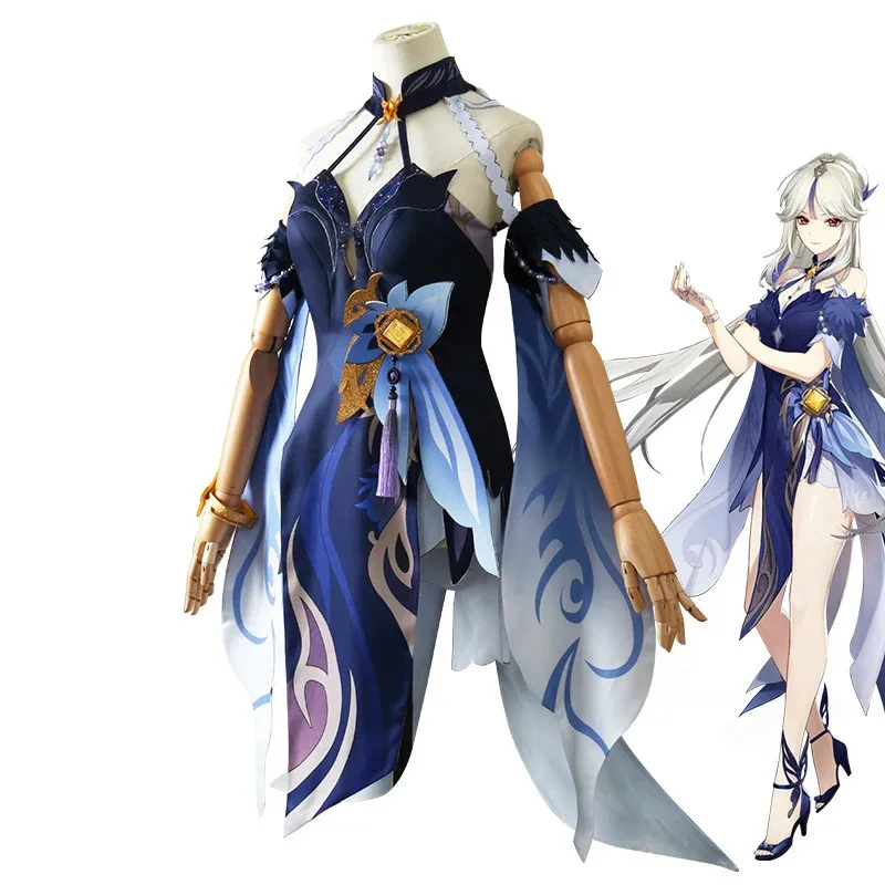 Фото Игра Genshin Impact NingGuang Косплей Костюм Парик Костюм Косплей Вечеринка Cheongsam Платье Кожа Хэллоуин Наряд Женский Платье Одежда №5
