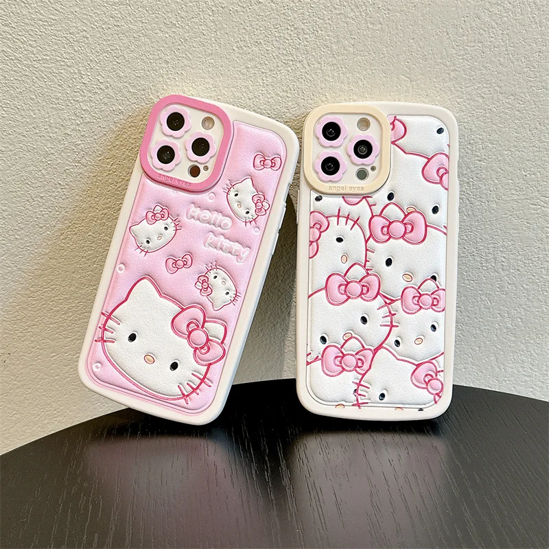 

Sanrio Hello Kitty милый аниме чехол для iPhone 14 13 защита от падения мягкий мультяшный чехол для телефона кожаная игрушка для девочек Подарки