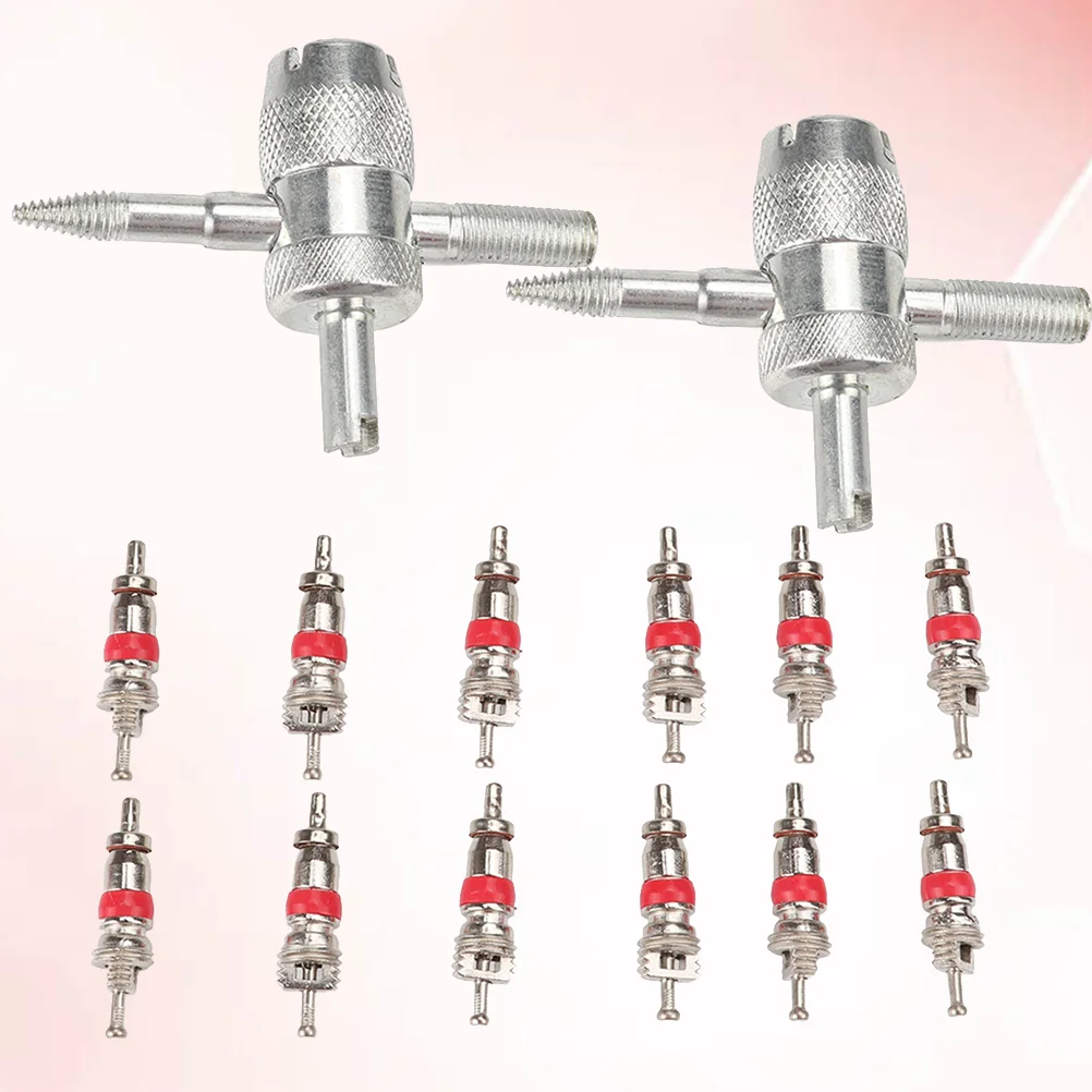 

12pcs 4 Way Tool Core Remover Tire Repair Tool Automobile Tire Accessories Tire Replacement Detaching Tools Silver