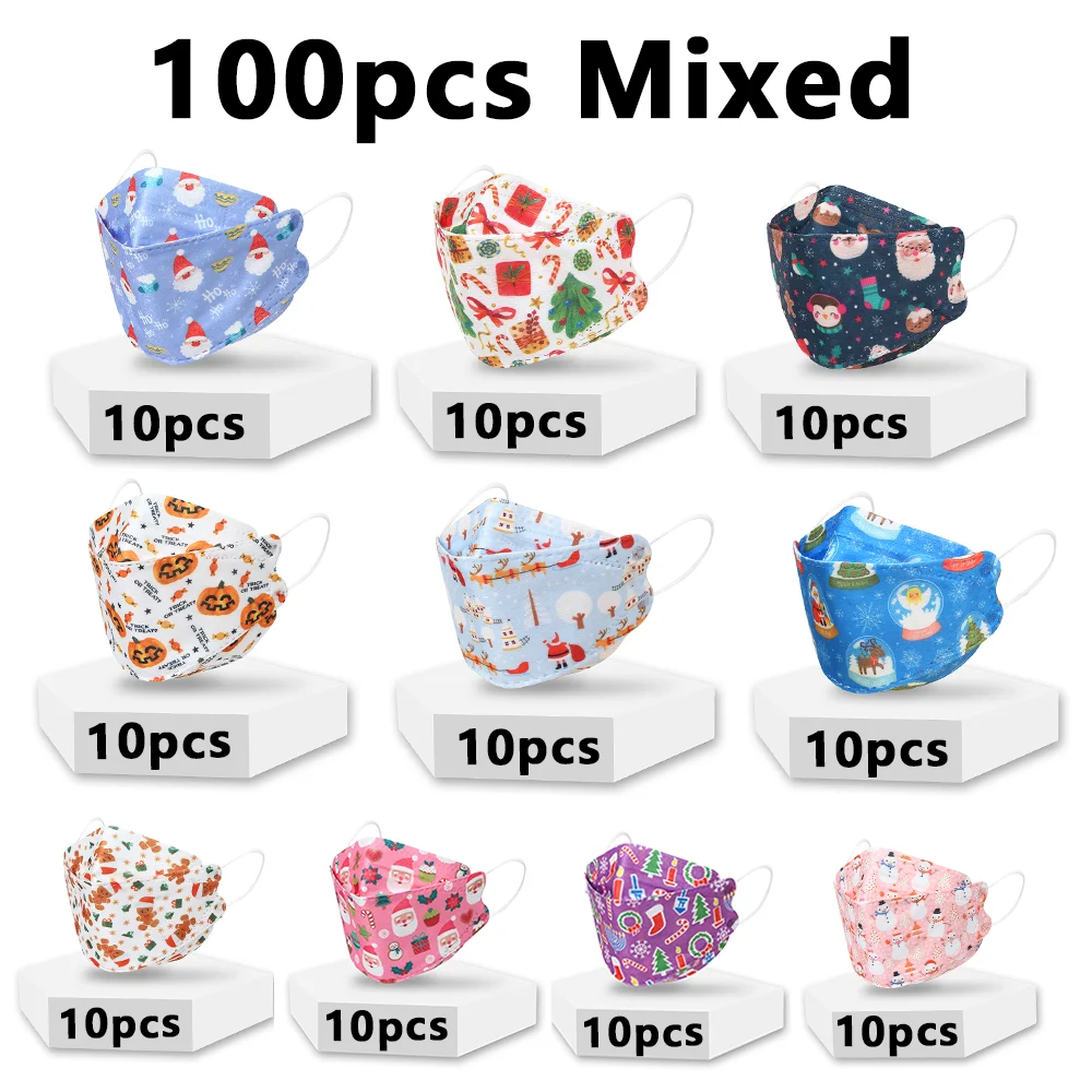 

10-100pcs Kids Masks Mascarillas Halloween Christmas Printed Cartoon Face Mask Children's Cotton Cloth Mouth Caps Masque