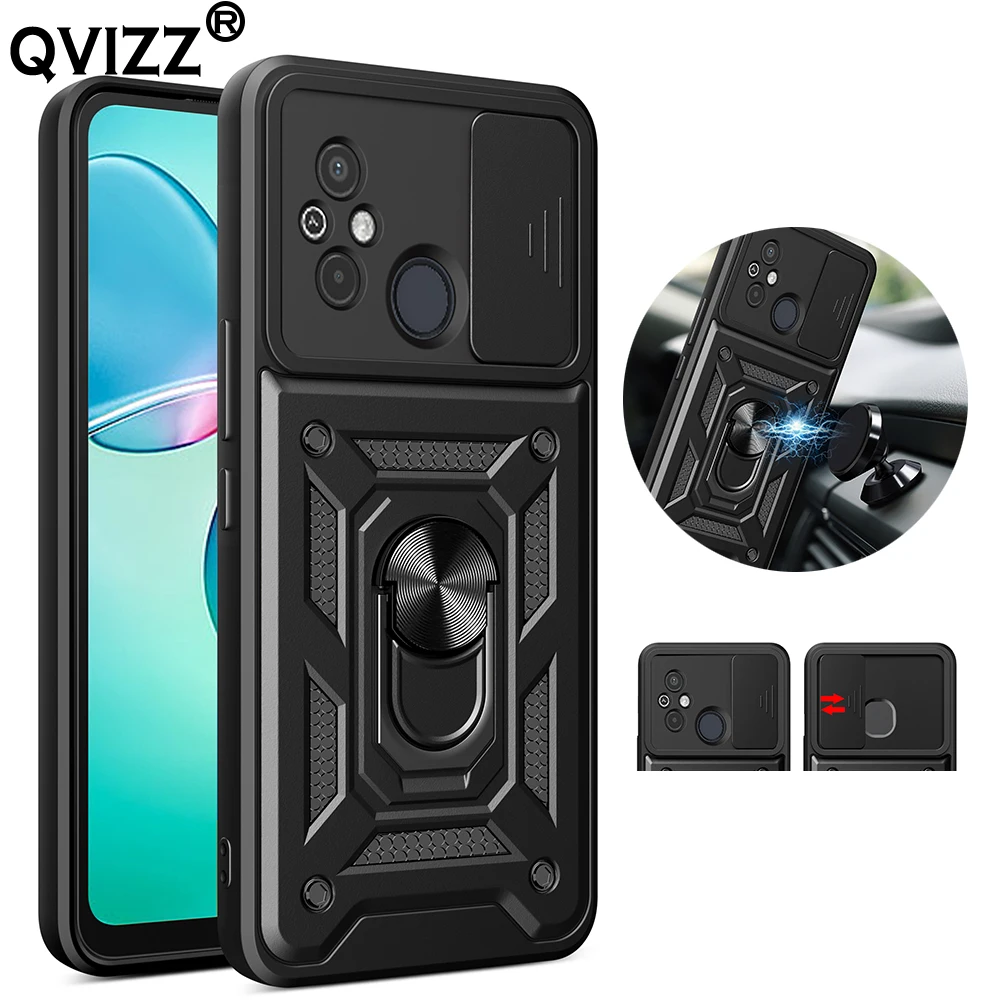 

Slide Camera Case for Xiaomi Redmi 12C 22120RN86G Luxury Car Magnetic Ring Holder Shockproof Soft Edges Phone Cover for Redmi12C