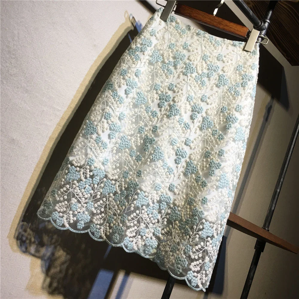 

Mesh Lace Skirt Wrap Hip Skirt Medium Length High Waist One-step A-line Skirt Female Xia Xian Skirt Gentle