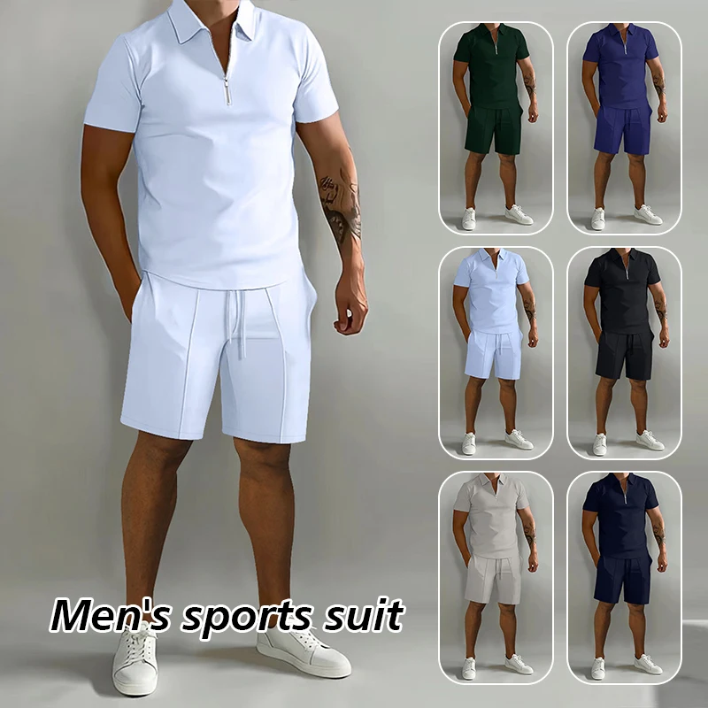 Fashion Men Suit Spring Summer Tracksuit Casual Top Polo Shirt +Short or Pants Fitness Jogging Breathable Sportswear Husband Set