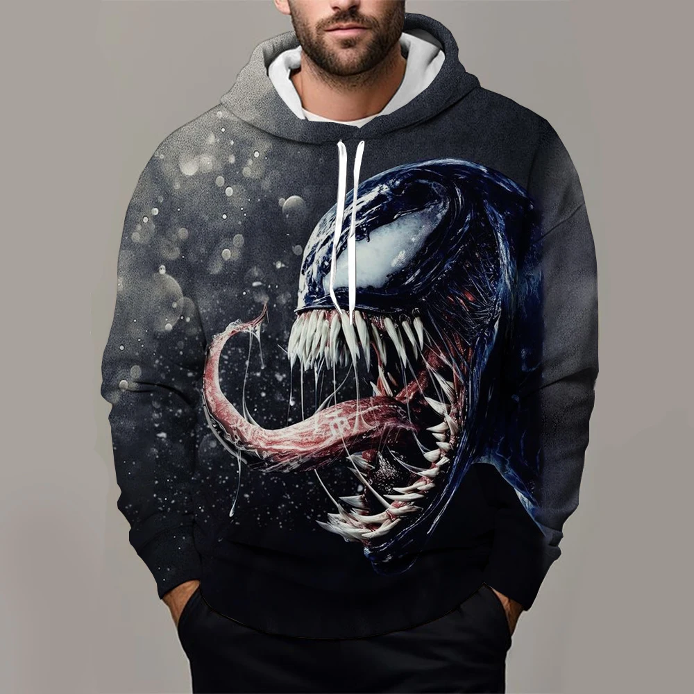 2024 Miniso Spider-Man Venom 3D Printed Men's Hoodie Jacket Outdoor Street Hip-Hop Sportswear Casual Sports Sweatshirt