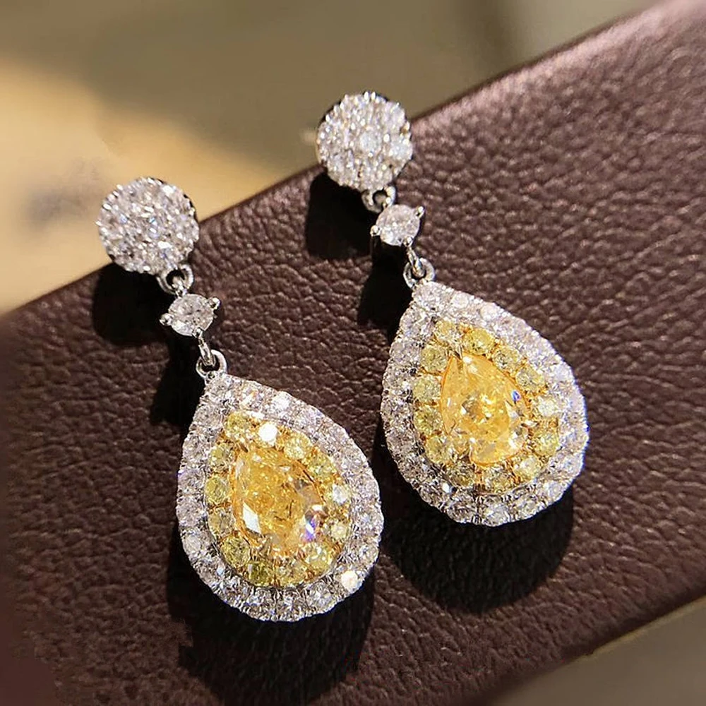 

Trendy Big Water Drop Shape Dangle Earrings for Women Little Fresh Bright Yellow CZ Female Wedding Party Accessories Bulk