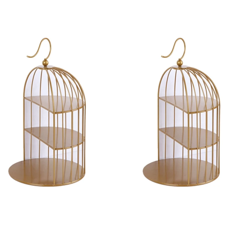 

2X Cage Food Stand Display Rack Three-Layer Dessert Table Tray Cake Rack Afternoon Tea Center Shelf C