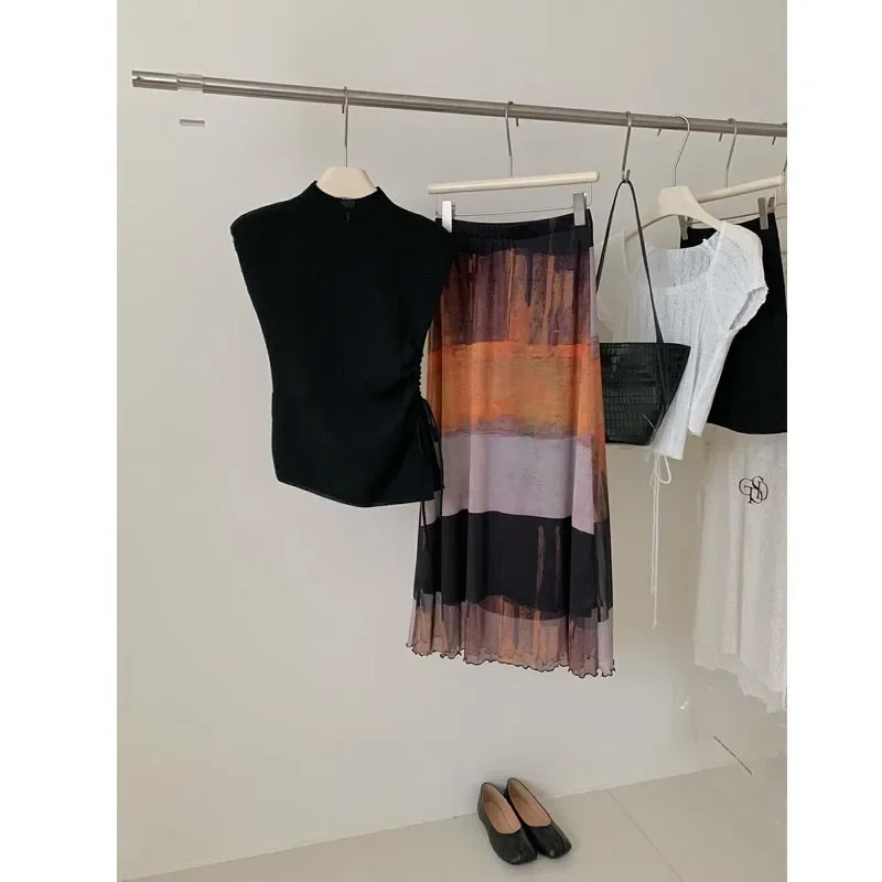 Лето 2024 дизайн заката чувствительность асимметричный Вязаный топ с завязкой