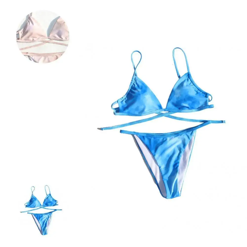 

Popular Sexy Bikini Spaghetti Strap Quick Drying Women Swimwear Sexy Triangle Bra Thong Bikini Set