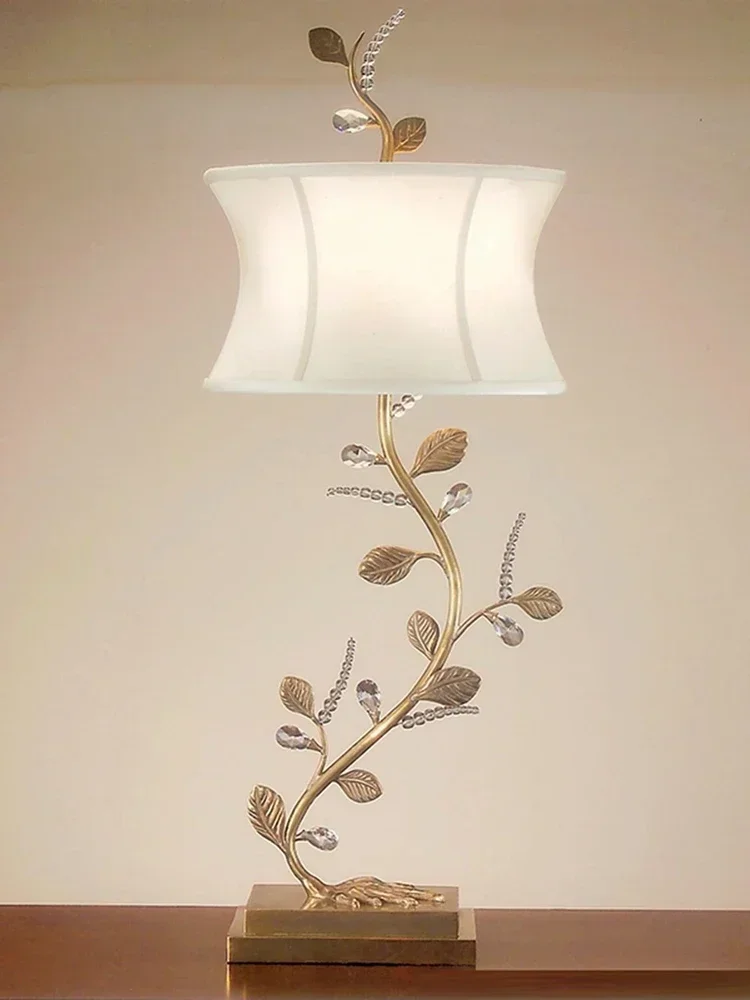 Полностью Медная настольная лампа с хрустальными листьями романтическая