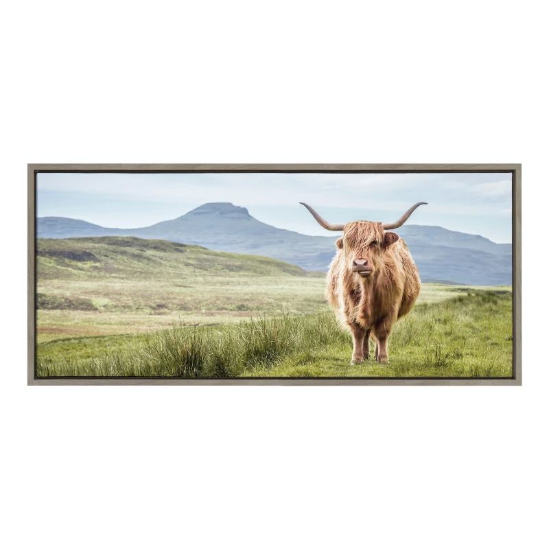 

Sylvie Highland Cow Mountain Landscape Framed Canvas Wall Art by the Creative Bunch Studio 18x40 Gray Decorative Rustic Animal A